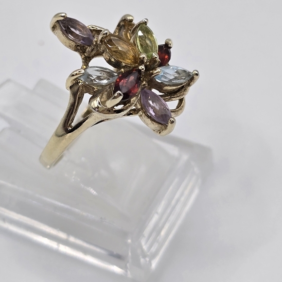 Vintage Gold Plated Sterling Silver Ring Size 7 Real GEMSTONES - Picture 3 of 4